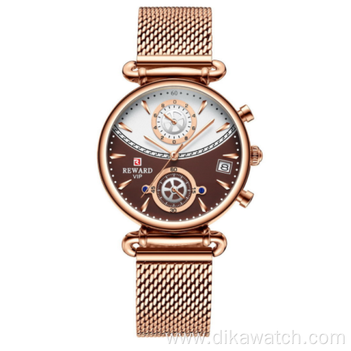 REWARD Women Watches Fashion Rose Gold Female Clock Business Quartz Watch Ladies Stainless Steel Waterproof Wrist Watch Relojes